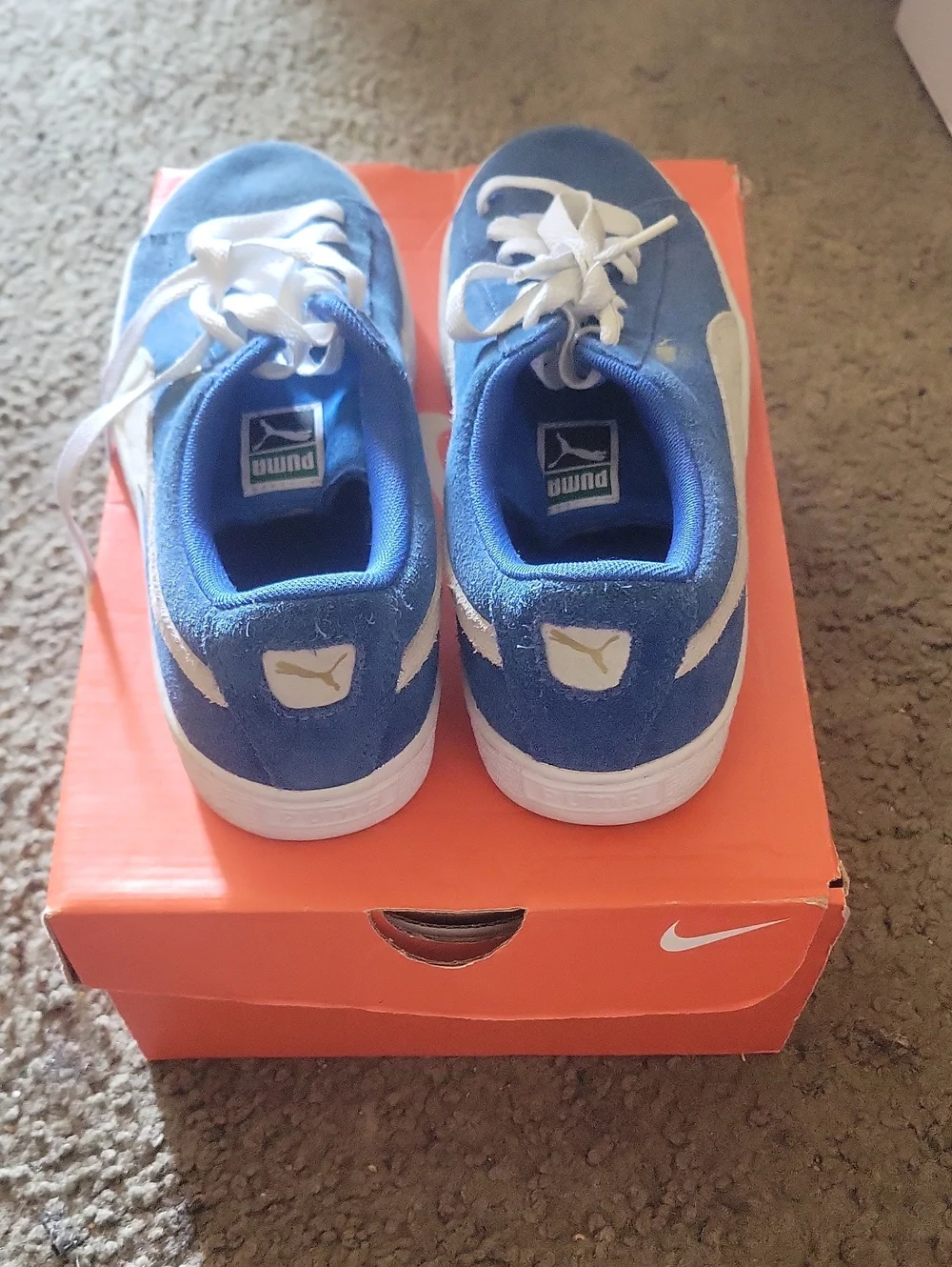 Puma Blue and White Suede Low-Top Sneakers